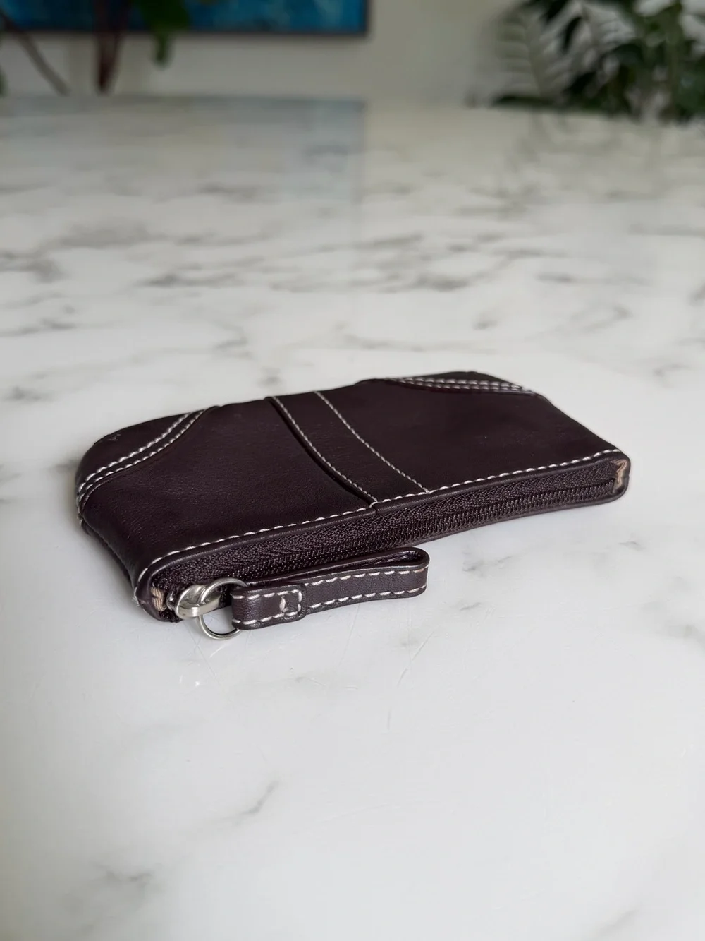 Coach Vintage Y2K Soho Leather Medium Skinny Coin Purse Dark Brown w/ Key Ring